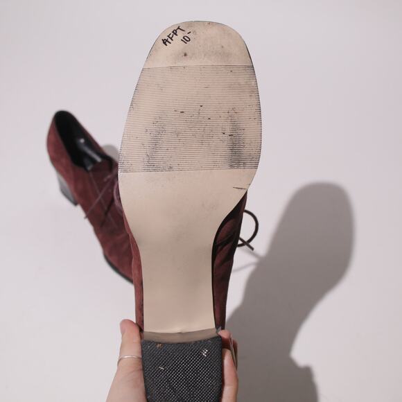 Vintage 90s Wine Suede Leather Lace Up Heel  OXFORDS - Picture 8 of 8